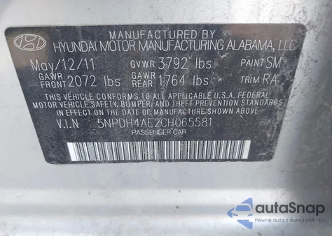 2012 Hyundai Elantra Gls from USA, damaged, VIN 5NPDH4AE2CH065581